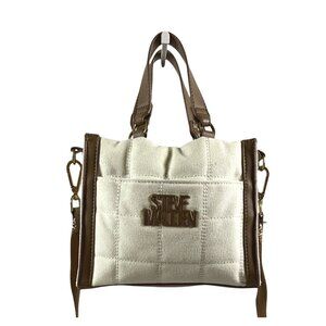 Steve Madden Small Tote Purse – Beige & Brown – Detachable Shoulder Straps